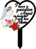 BUoonyer Stake Graves Cemetery Decorations - Mom Metal Memorial Grave Marker, Mother Heart Graveyard Sympathy Plaque, Angel Flower Remembrance Graveside Burial Decor Sign for Outside Yard Garden