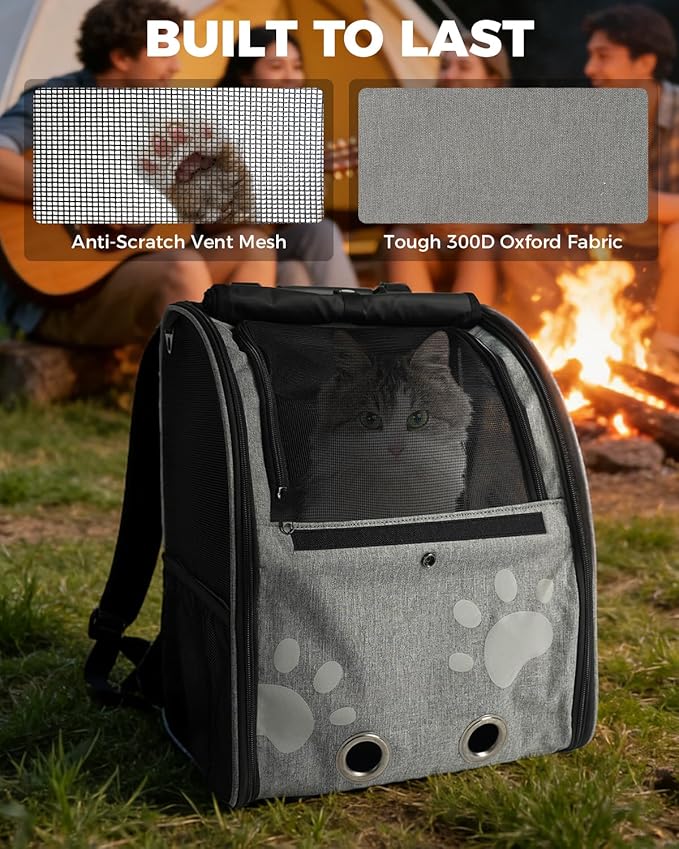 Cat Carrier Backpacks for Kitty Small Dog up to 15 lbs, Lightweight and Foldable Dog Backpack Carrier with Breathable mesh for Travel, Walking, Hiking, Camping and Vet (Grey)