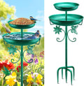 Daoeny Bird Bath for Outside, 42In Vintage Freestanding Birdbaths for Outdoors, Double Metal Bird Bath Feeder Bowls for Garden Patio Yard Lawn Decor, Upgraded 5-Pronged Base (Green)
