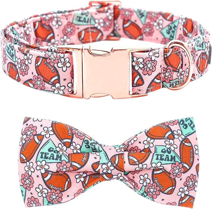 Dog Collar - Rugby with Flower Pet Collar Bows for Dogs Bowtie Pet Collar Adjustable Dog Collar Girl Boy Puppy Collar for X-Small Dogs