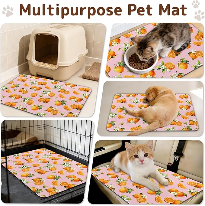 Dog Food Mat for Bowls, Absorbent Quick Dry Dog Cat Mats for Food and Water, Non-Slip Backing Pet Mat Pet Supplies - Orange Pattern