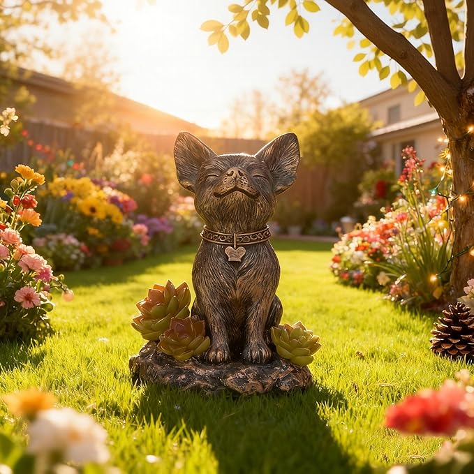 Dog Statue, Solar Garden Statues, Dog Decor with Solar Lantern, Outdoor Garden Decor for Lawn Yard, Patio Porch Decor, Dog Figurines Gifts for Mom, Grandma, Women, Housewarming Presents