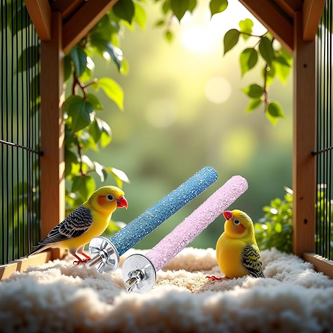 1Pc Color Random Bird Perch Stand Toy Wood Parrot Perch Stand Grinding Claw Sticks Sanded Surface Cage Toy for Parakeets Finches Parakeet Toys