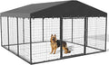 Kullavik 10x10x6 FT Large Outdoor Dog Kennel,Anti-Rust Galvanized Steel Dog Pen with Double Locks,Heavy Duty Dog Enclosure Fence with UV & Water Resistant Roof Cover for Outside