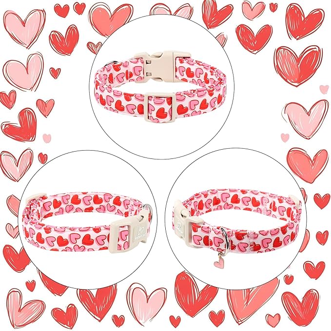 Valentines Dog Collar for Large Dogs - Pink Valentine Hearts Dog Collars, Girly Love Female Dogs Collars, Lightweight Adjustable Cute Puppy Collar with Quick-Release Buckle L