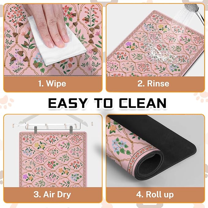 Absorbent Pet Dog Bowl Mat for Food and Water, Pet Cat Food Feeding Mat with Non Slip Rubber Backing, Dog Food Mats for Floors Waterproof, 12"x20"
