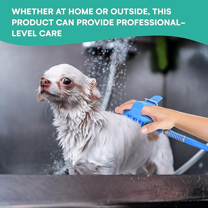 Black Rhino Dog Shower Attachment 2-in-1 Sprayer and Scrubber - Slip on Dog Wash with Hose and Shower Attachment - Indoor/Outdoor Pet Bathing and Grooming - Fast and Easy at Home Dog Cleaning, Blue