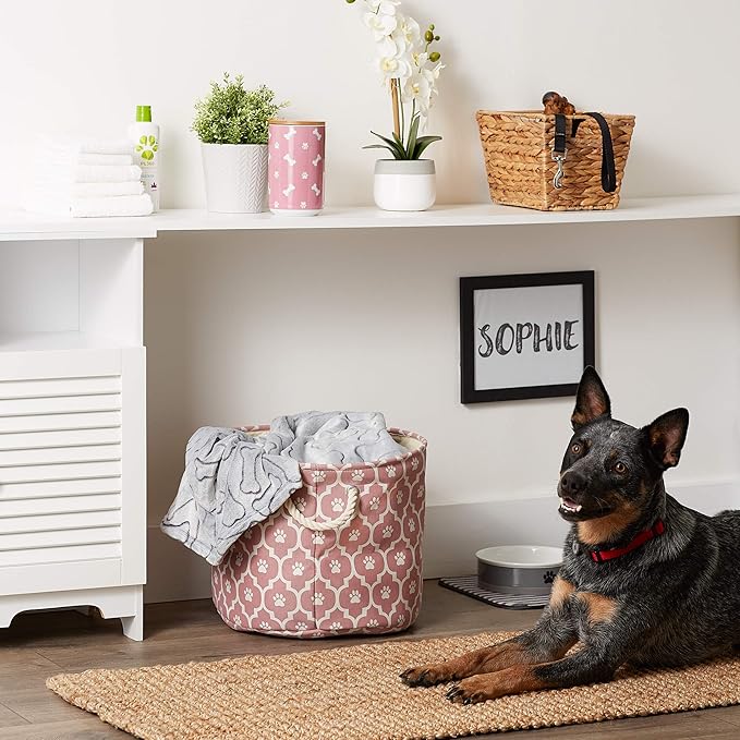 Bone Dry 6192 Pet Storage Collection Lattice Paw Print, Medium Round, Rose