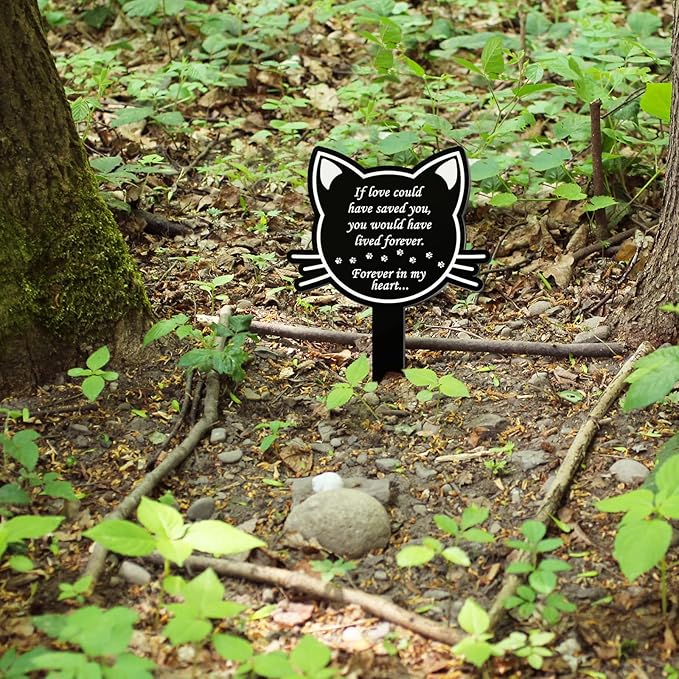 Unittype Pet Grave Marker Memorial Gifts Pet Loss Stake Memorial Plaques for Outdoors Garden Decoration Waterproof Acrylic Grave Marker Cemetery Black Sympathy Garden Stake(Cat)