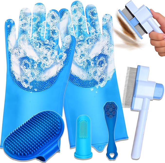 nooepc 6PCS Dog Washing Gloves Pet Grooming Gloves Dog Bath Supplies Dog Bath Brush Silicone Gloves for Dogs and Cats Bathing Dog Comb Dog Toothbrush