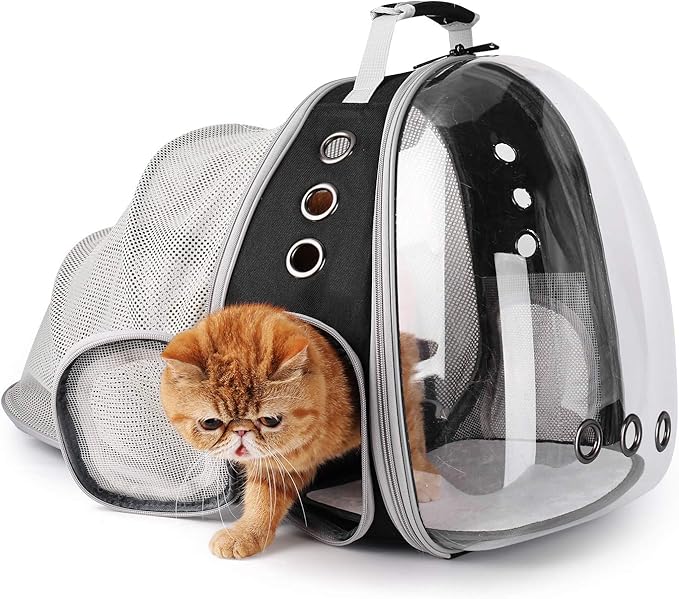 Lollimeow Cat Carrier Backpack, Expandable Bubble Pet Carrier for Cats and Small Dogs, Airline Approved Travel Backpack for Hiking, Walking & Outdoor Adventures - Supports up to 14 lbs