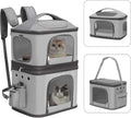 Detachable Double Pet Carrier Backpack for Cats and Small Dogs, Cat Travel Carrier for 2 Cats, Perfect for Traveling/Hiking/Camping, Grey