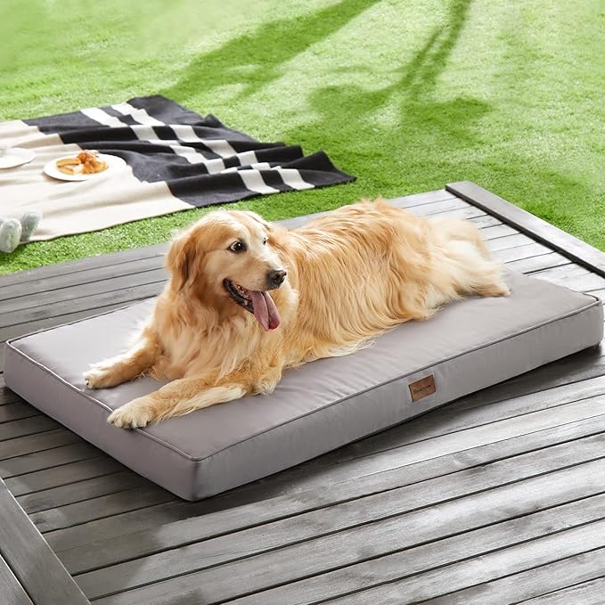 BFPETHOME Outdoor Dog Beds for Large Dogs, Waterproof Dog Bed for Medium, Large, Extra Large Dogs, Orthopedic Pet Bed with Removable Washable Cover, Egg Crate Foam Pet Bed Mat. (47 x 29 in, Grey)