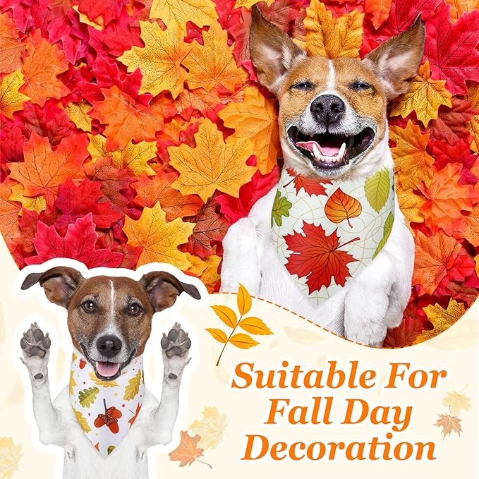 Chunful 100 Pieces Thanksgiving Dog Bandanas Bulk Fall Autumn Pet Bandanas with Leaves Patterns Triangle Scarf Bib Kerchief Set for Small Large Dog Costume Accessories (25.6 x 17.7 x 17.7)