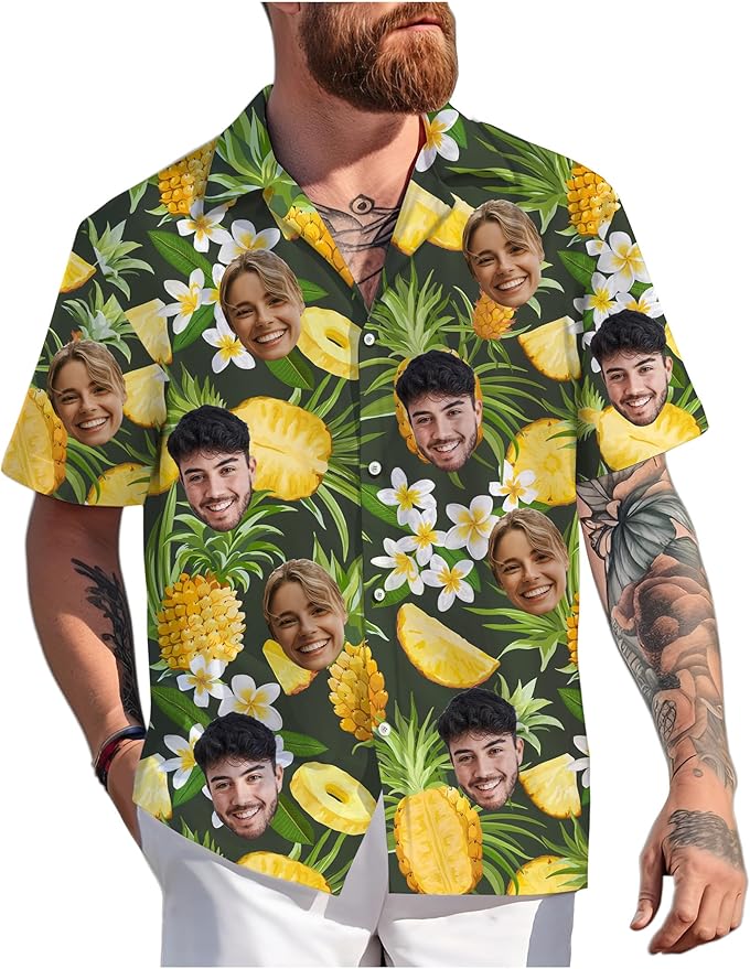 Custom Hawaiian Shirt with Face Photo Picture for Men Women Kids Youth Adult, Tropical Personalized Hawaiian Shirts Gift