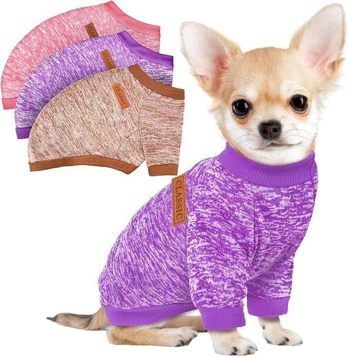 3 Pack Dog Sweaters for Small Dogs Girl Boy Winter Fleece Clothes Warm Soft Dog Sweatshirt Outfit for Dogs Cats Pet Apparel