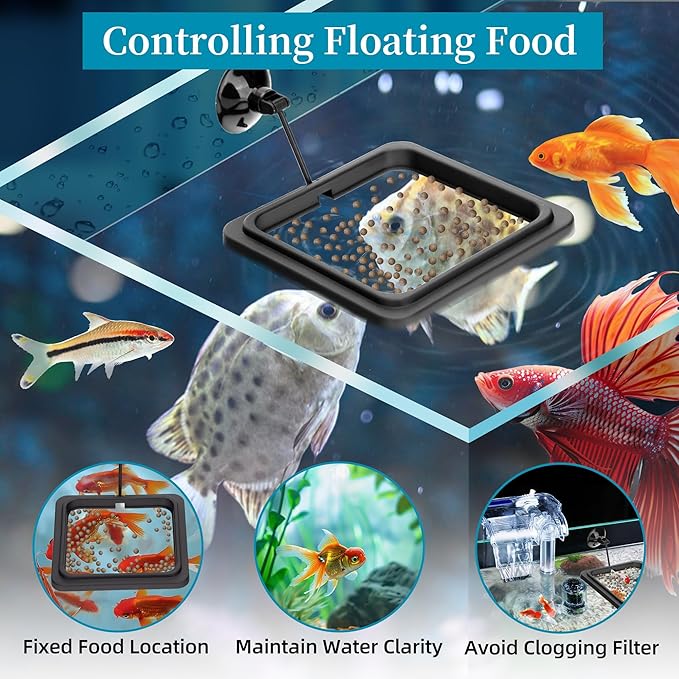 Fish Feeding Ring Aquarium Square Floating Food Feeder Circle with Strong Suction Cup Fish Tank Feeding Ring for Betta Goldfish Guppy