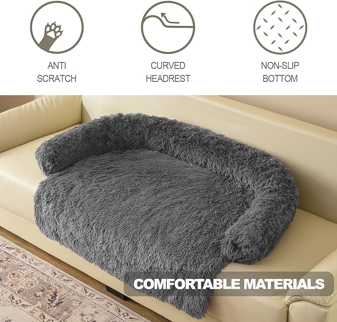 Tinaco Luxurious Calming Dogs/Cats Bed Mats, Dog Pad Washable Removable Couch Cover, Plush Long Fur Mat for Pets, Waterproof Lining, Perfect for Small, Medium and Large Dogs and Cats (Beige, 34"x30")