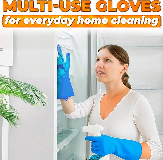 ALPENKOK Silicone Dish Gloves with Scrubbers – Thick Tear-Resistant Dishwashing Gloves – Long-Lasting | Household Use