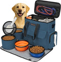 Modoker Dog Travel Bag, Weekend Pet Travel Set for Dog and Cat, Airline Approved Tote Organizer with Multi-Function Pockets, 2 Food Storage Containers, 2 Collapsible Bowls, 1 Feeding Mat (Blue)