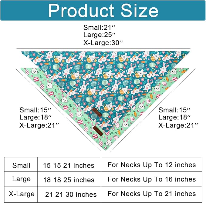 ARING PET Easter Dog Bandana 2 Pack-Cute Green Easter Eggs Dog Bandanas, Reversible Rabbit&Carrot Dogs Triangle Bibs Bunny Pet Scarf