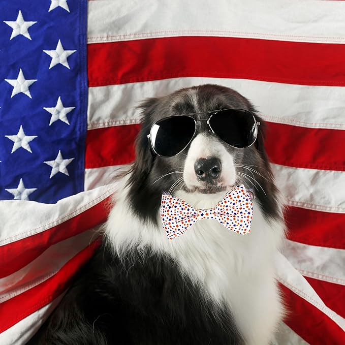 4th of July Dog Collar and Bow Tie Set Adjustable Pet Collar for Small Medium Large Dogs Independence Day Dog Accessories for Boys & Girls Red White Blue USA Theme