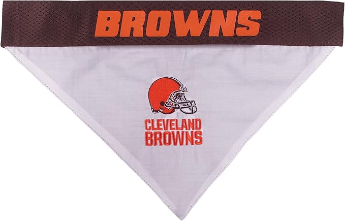 Pets First NFL DOG BANDANA - CLEVELAND BROWNS REVERSIBLE PET BANDANA. 2 Sided Sports Bandana with a PREMIUM Embroidery TEAM LOGO, Small/Medium. - 2 Sizes & 32 NFL Teams available
