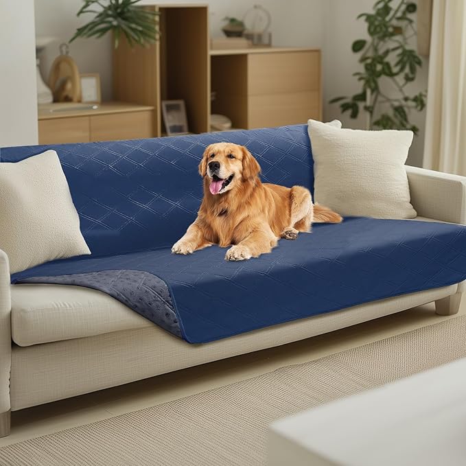 Luciphia 100% Waterproof Couch Cover Blanket for Dogs Anti-Slip Pet Couch Protector Sofa Mat Puppy Cat Blanket with Non-Slip Bottom, Navy Blue, 52x82 Inch