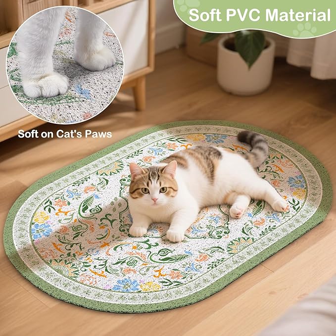 Bienbee Cat Litter Mat, 24" x 15" Litter Box Mat Rug with Non-Slip Bottom,Urine and Water Proof, Easy to Clean Cat Supplies Essentials for Indoor Kitty Kitten Floor, Bean-Green M