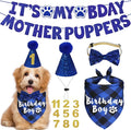 Dog Birthday Party Supplies, Multi Sizes Dog Birthday Hat with Numbers Bandana Bow Tie It’s My Bday Mother Puppers Sign Banner for Small Dogs Pets (Small, Blue)