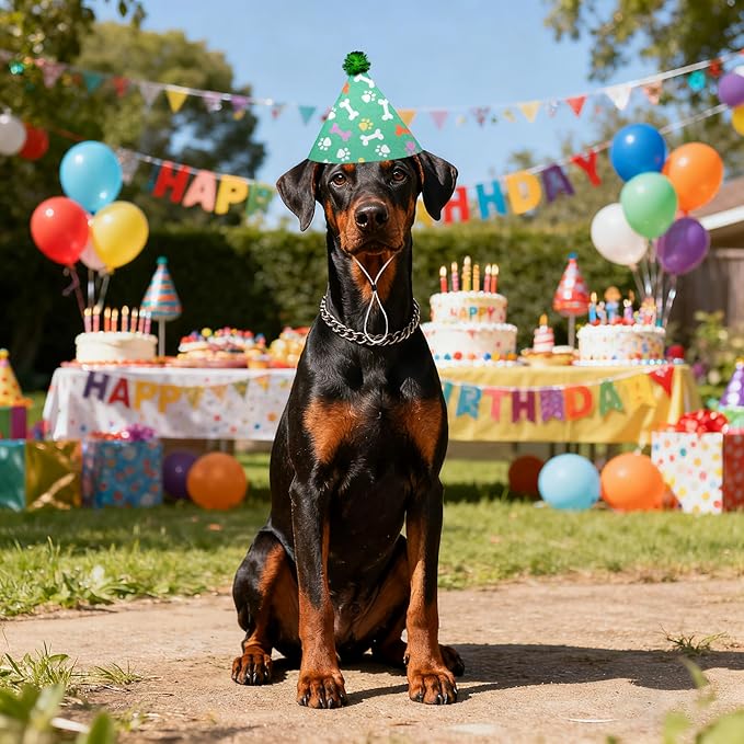 6pcs Dog Birthday Party Hats Felt for Large XL XXL Giant Breed Dogs Paw Bone Print with Pompons for Holiday Birthday Wedding Costume Head Wear Accessories