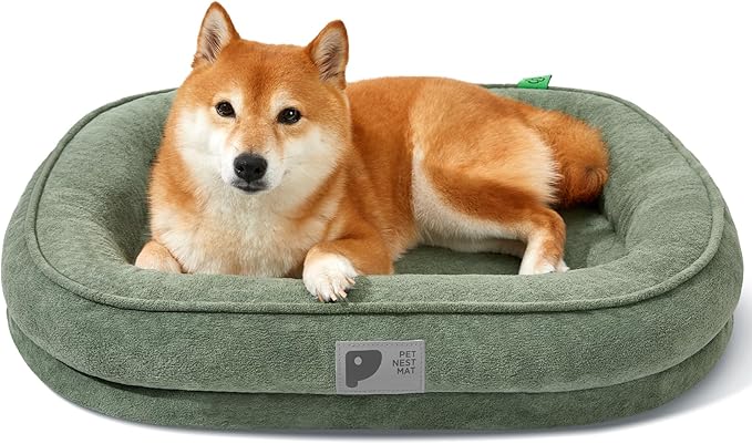 Orthopedic Dog Bed for Medium Dog, Washable with Removable Cover&Non-Slip Bottom with Four-Sided Bolster Cushions,Fluffy Bed Medium Size Green M