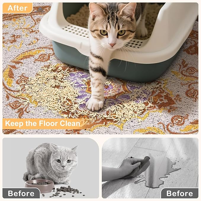 Bienbee Cat Litter Mat, 40" x 30" Jumbo Size Litter Box Mat Rug with Non-Slip Bottom, Urine and Water Proof, Easy to Clean Cat Supplies Essentials for Indoor Kitty Kitten Floor,Brown XL