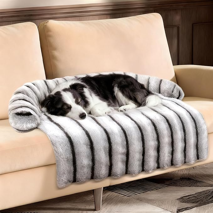 Large Dog Couch Bed, Fluffy Washable Couch Protector for Dogs with Removable Cover, Non-Slip Dog Sofa Bed, 41x37 Inch, Grey