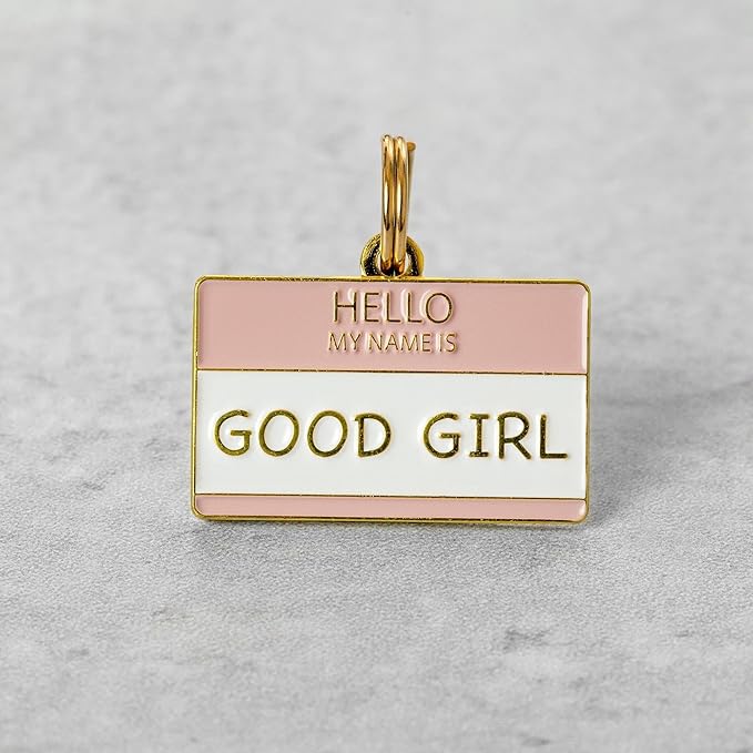 Two Tails Pet Company Personalized 'Good Girl' Pet ID Tag & Collar Charm - Custom Engraved Dog Tags for Pets - Luxury Brass, Gold Plating