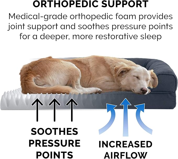 Furhaven Orthopedic Dog Bed for Medium/Small Dogs w/ Removable Bolsters & Washable Cover, For Dogs Up to 35 lbs - Quilted Sofa - Iron Gray, Medium