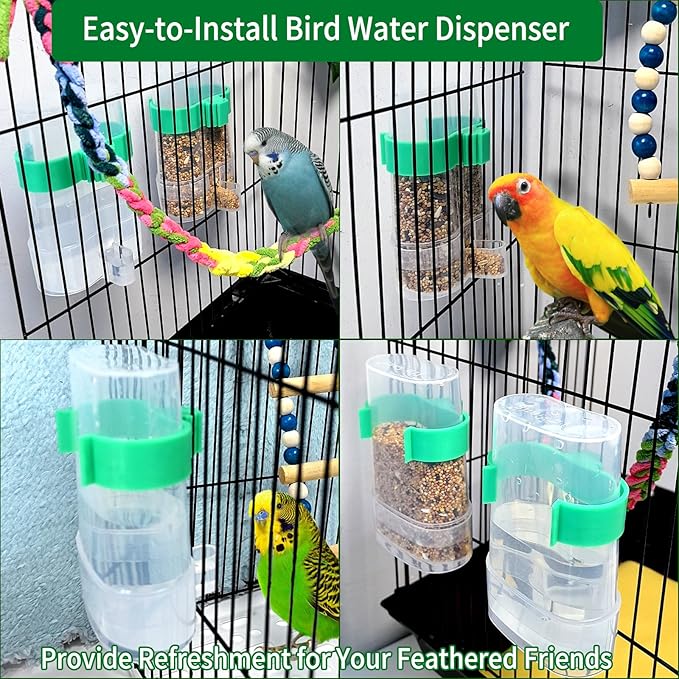 Bird Water Dispenser Parrot Water Feeder Bird Seed Container for Cage Parakeet Waterer Cage Accessories Automatic Feeding for Finch Lovebird Canary Small Birds(4Pcs)