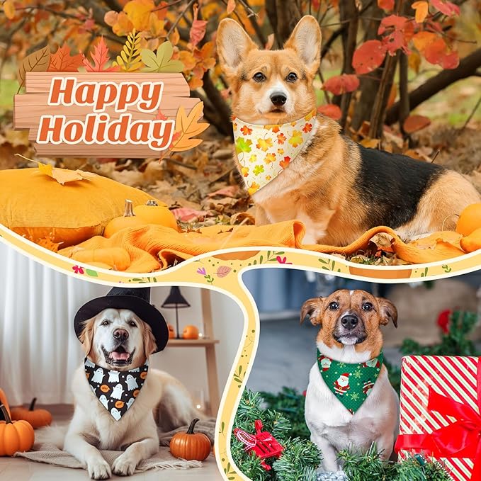 Weewooday 50 Pcs Holiday Dog Bandanas Bulk for Valentine's & St. Patrick's Day, Easter Happy Birthday Summer Soft Bibs Adjustable Triangle Bandana for Small Medium Large (25.6 x 17.7 x 17.7 Inch)