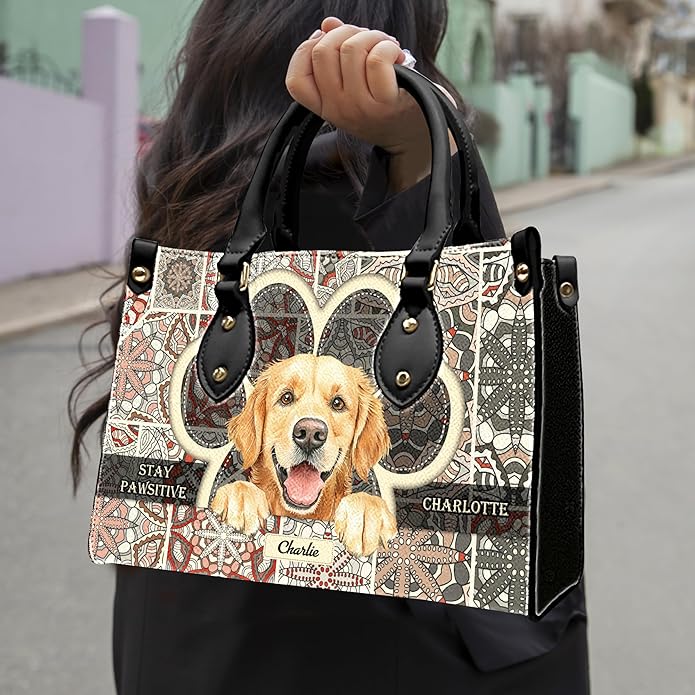 Personalized Pet Mom Leather Handbag – Custom Name Dog Cat Photo Purse, Pet Lover Gifts for Women, Christmas