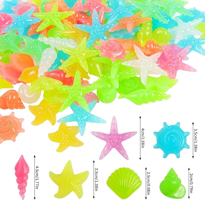 OSOPOLA 100 PCS Glow in The Dark Rocks - Mixed Color Luminous Stones Starfish-Shaped Sea Aquarium Glow Stones Fish Tank Rocks Outdoor Decor Garden Yard Walkway Pathway FD05MX100A