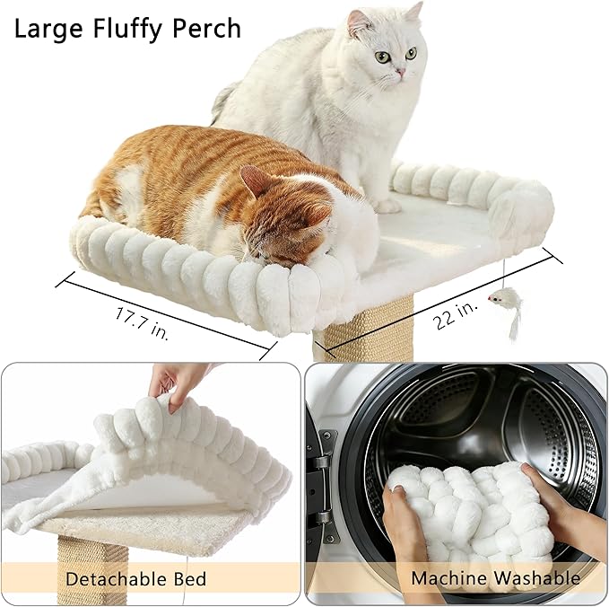 Cat Scratching Post with Large Window Perch - SnugCloud Ultra Soft Bed with Bolster,Adjustable 47" Tall Sisal Scratcher Tree for Maine Coon Big Cat Climbing, Naping and Overlooking