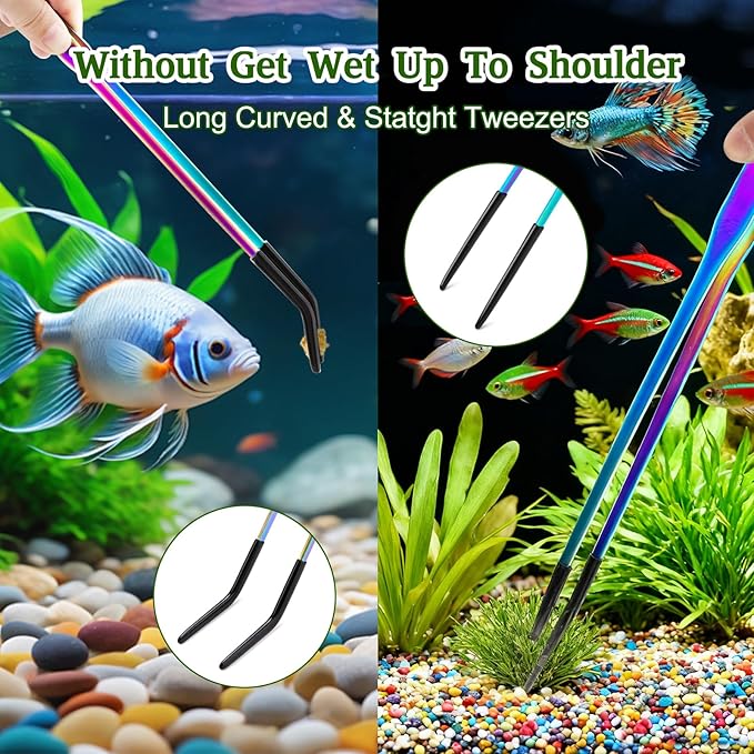 OLIISS Stainless Steel Reptile Feeding Tongs and Spoon Set - 10.6" Straight & Curved Tweezers for Aquariums & Crafts - Feeder Tools for Bearded Dragons & Lizards - Terrarium Tank Supplies