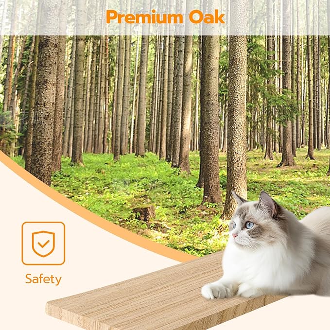 HOOBRO Wood Cat Wall Shelves, Set of 5 Modern Cat Wall Furniture with Corridor, Plush Hammock, Steps, Scratcher and Climbing Shelves for Playing, Sturdy, Durable and Safe, Natural NL45CS03