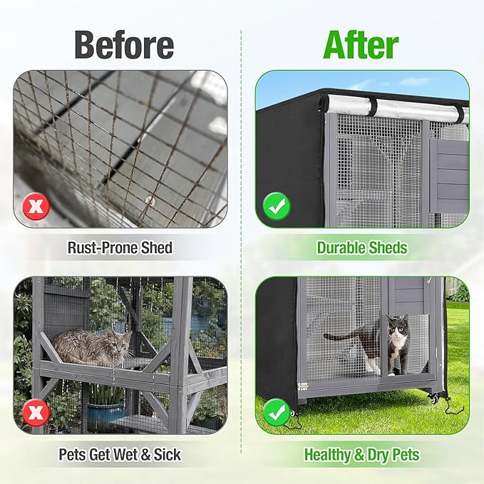 Kingling Outdoor Cat House Cover for 4 Tier Catio Outdoor Cat Enclosure With Wheels, Universal Catio Cover Waterproof & Dustproof Pet Enclosure Cover for Outsides(Cover Only)- 25"L x 25"W x 62"H inch