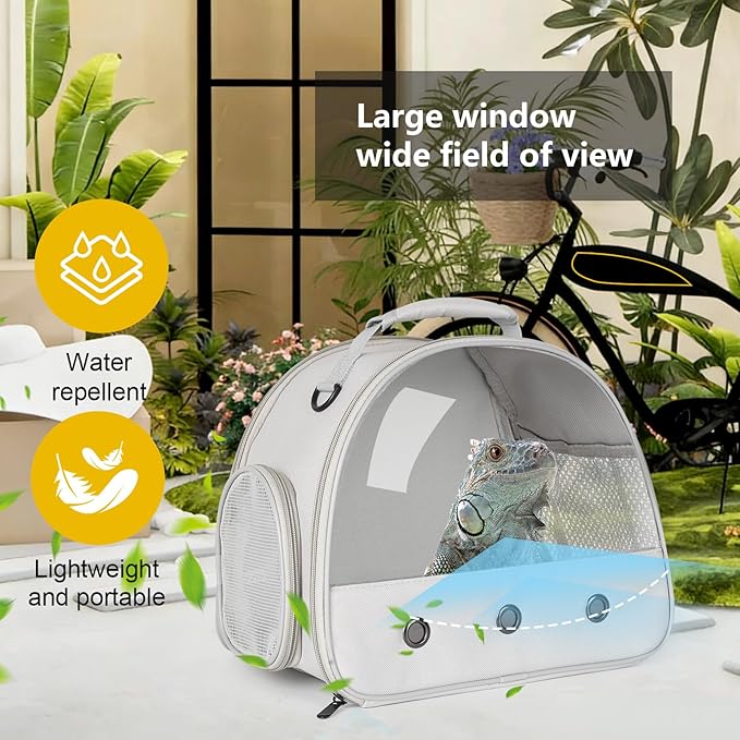 Bearded Dragon Carrier,Lizards Carrier, Small Animal Travel Carrier for Hedgehog Rat Parrot Bird Guinea Pig, Portable Guinea Pig Travel Carrier for 2(Grey)