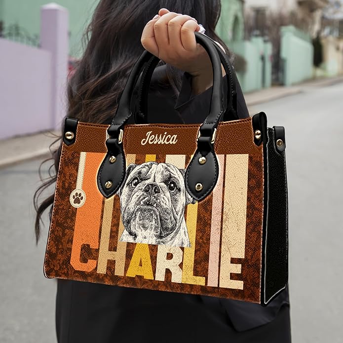 Personalized Pet Mom Leather Handbag – Custom Name Dog Cat Photo Purse, Pet Lover Gifts for Women, Christmas
