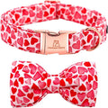 Lionheart glory Dog Collar with Bowtie Valentine's Day Dog Collar for Small Dogs, Hearts Pattern, Handmade Bow, Unique Design, Cotton Material, Adjustable Size, Perfect for Small Dogs