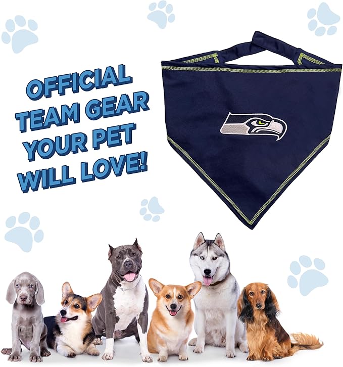 NFL Seattle Seahawks TIE Bandana, Small/Medium. Dog Bandana Scarf Bib for Pet Cat Dog. The Ultimate Game-Day, Party Bandana