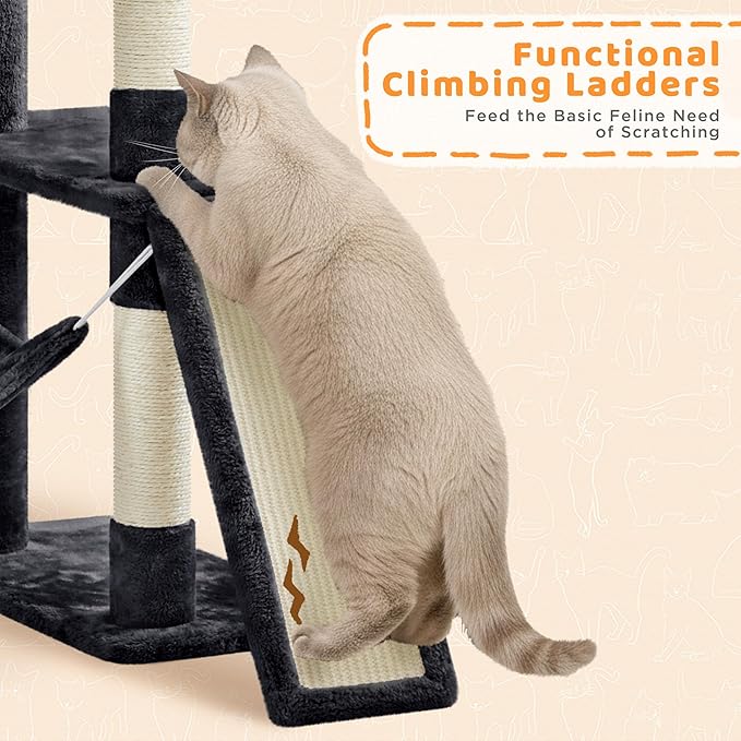 Yaheetech Cat Tree, 82.5in Extra Large Tower w/Cute Perches, Cozy Condo, 8 Scratching Posts, Basket, Multi Level Cat Tree for Indoor Cats, Black