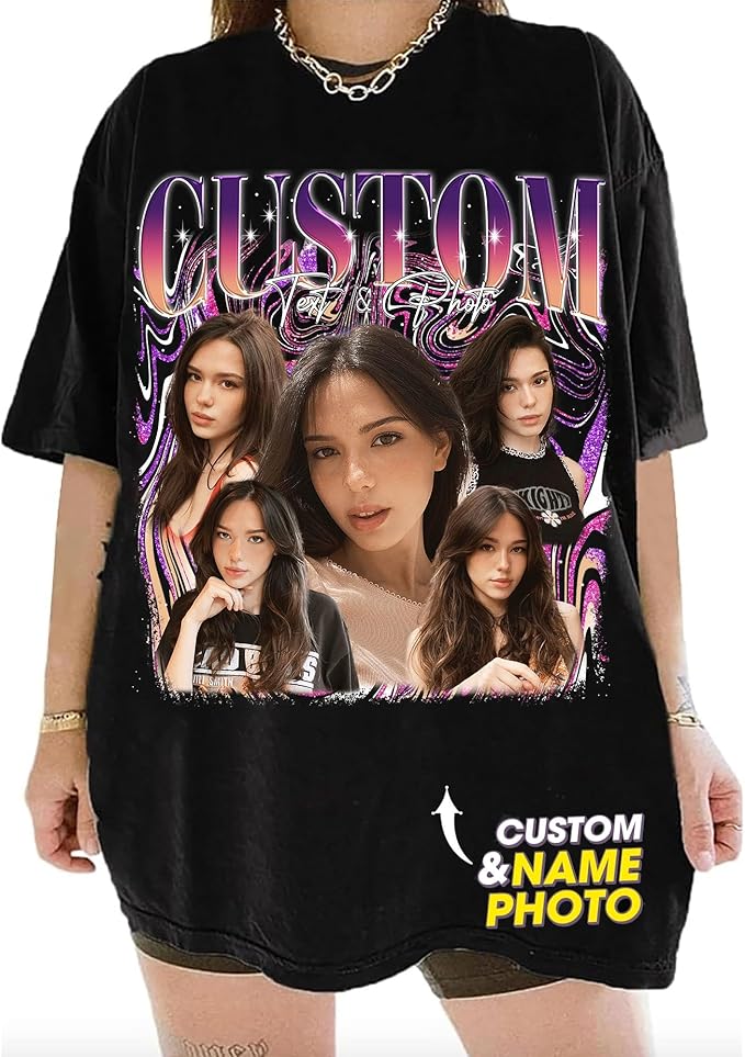 NAZENTI Custom Bootleg Rap Tee, Custom T-Shirts with Picture, Retro Custom Bootleg, Valentine's Gifts for Him Her